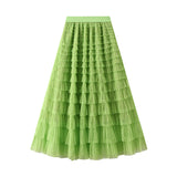 Net Yarn Lotus Leaf Side Temperament Skirt Women's Dress 2025 Spring And Autumn New Famous Woman Long Dress Thin Cake Skirt 2210