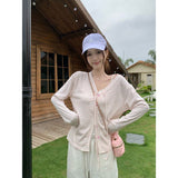 Korean Striped With Thin Tian Silk Sunscreen Knitted Women 2025 Summer New Loose V Collar Top Opener