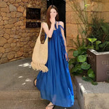 2026 New Seaside Vacation Wearing Klein Blue Sling Dress Women's Summer French Waist Dress