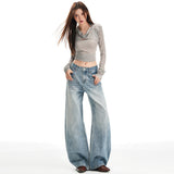 Light Blue Water Wash Scissors Jeans Women Autumn And Winter Trend New High-Rise Thin Loose Broad Leg Trousers