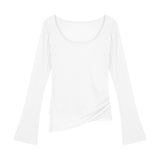White Micro-Permeable U-Neck Long Sleeve Sunscreen T-Shirt Girl Summer Body Irregular Open Fork Inside The Bottom Shirt Shirt Top