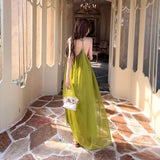 High-Grade Yellow Hanging Neck Dress Women's Summer Dopamine Beauty Beach Dress