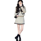 Small Fragrant Suit Women's Spring And Autumn Qigong Faded Bow Tie With Short Coat Skirt Two Sets