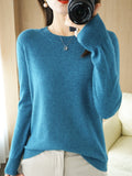Wool Blending 2026 Autumn And Winter New Women's Loose Round Neck Solid Color Casing Bottom Knitted Bottom Sweater