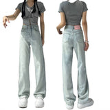 Light-Colored Straight Jeans Women's Summer Thin 2025 New Small Tall Waist Moonlight Blue-Narrow Version Of Broad-Legged Trousers