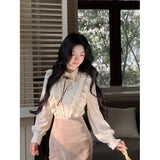 Rich Family Gold Suit Women's New Spring New French Temperament Shirt Fish Tail Half Skirt Two Sets