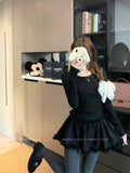Korean Lace Splicing Bottom Long-Sleeved T-Shirt Women's Autumn And Winter New Slimming Threaded De-Velvet Skirt In Tide