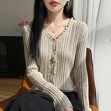 Skin-Skin Velvet 2026 Autumn And Winter New Women's Loose Wood Ear V Collar Collar Bottom Knitted Cardigan Sweater Jacket