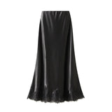 Yoko Lace Stitched Silk Half-Body Dress 2025 Spring New Dredish A-Word Long Dress Woman 9837