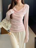Gentle Sweet Sister Wind Bow Tie With Long-Sleeved T-Shirt Dress Autumn Slim Solid Lust Solid Color Top