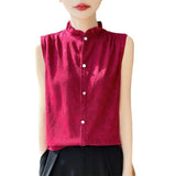 Silk Velvet 2026 Spring And Summer New Women's Wooden Ear Collar Buckle Sleeveless Knitted Bottom Shirt Short-Sleeved Vest