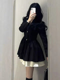 Fat Mm French High-End Temperament Black Suit Dress Women Autumn Large-Size Collection Waist Thin Princess Ponum Dress