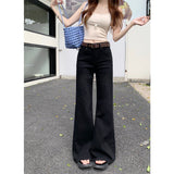 Hottie Light Blue Jeans Women Autumn High-Rise Water Wash Micro-Tamps Drag Trousers Black Gray Broad Leg Trousers