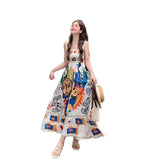 Vintage National Wind Sling Dress Women Spring Seaside Holiday Graffiti Print Sleeveless Vest Skirt Lazy Dress Skirt