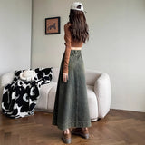 Cement Ash Fork Cowboy Dress Girl Autumn Winter High-Waisted A Word Shading Pear Shape Medium Long Skirt