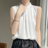 Silk Satin 2026 Summer New Women's Clothing Collar Sleeveless Vest T-Shirt Repair Body With A Half-Sleeve