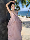 French Sling Skirt Super Fairy Holiday Wearing Skirt Beach Side-Dew Dress Pink High-End Dress Dress Dress Dress Woman
