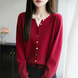 Wool Blending 2026 Autumn And Winter New Women's Loose Round Collar Buckle Solid Color Wear Bottom Knitting Jacket