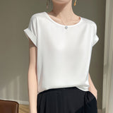Silk Satin 2026 Spring And Summer Women's New Round Collar Temperament Jacket Large-Size Short-Sleeved T-Shirt Vest