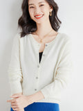 Wool Blended 2026 Autumn And Winter Women's New Loose Round Collar Solid Color Short Sleeve Coat Knitted Open Shirt