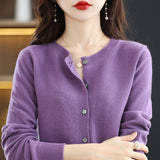 Soft Glutinous Wool Blended 2026 Autumn And Winter Women's New Sweater Buckle Loose Round-Neck Short Knitted Open Shirt Jacket