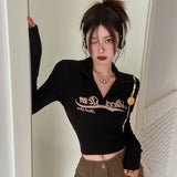 Vintage Tight Babes T-Shirt Girls Spring And Autumn Long-Sleeved Jazz Dance Inside The Curry Top