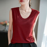 Lyselle Tiansi 2026 Spring And Summer Women's New Short-Sleeved U-Neck Solid Colorless Vest Knitted Short-Sleeved T-Shirt