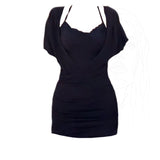 Large-Size Fat Sister Pure Babes V-Neck Lace Hanging Neck Sling Dress Women Summer Bag Hip Skirt Two Sets