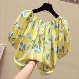 New Fashion Broken Flower Word Collar Short-Sleeved T-Shirt Top Women's Summer Niche Loose Shirt On The Original Work
