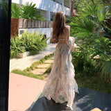 Seaside Vacation Tea Break French Broken Flower Hanging Neck Dress Women's Unique Beauty Super Fairy Temperament Beach Dress