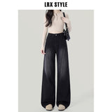 Black-Gray High-Waisted, Narrow-Legged Jeans Women's Autumn/Winter 2025 Winter New Thin Drag Straight Trousers
