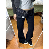 Vintage Double-Waisted Buckle With No Leg Micro-Tight Jeans Women's Spring And Autumn Niche Thin With Low-Rise Straight Trousers