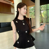 Korean Fashion Sleeveless Black Heavyweight Design Vest Top Female Summer Body Quality Waist Skirt Suit