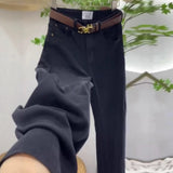 High-Waisted Narrow Version Of Broad-Legged Trousers Autumn New Pear-Shaped Body Large-Size Fat Mm Thin Crotch Straight-Tight Denim Trousers