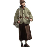 Green-Collared Lamb Plush Short Coat Women 2025 Autumn And Winter New Design Sense Loose Casual Jacket Top