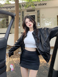 Ultra-Short Small Man 2025 New Hong Kong Style Retro Leisure Locomotive Jacket Brown Leather Coat Woman