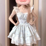 Gentle Sweet Flowers Small Flying Sleeve Dress Summer New Design Temperament To Waist Princess Ponum Short Skirt