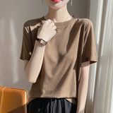 Lyselle 2026 Summer Women's New Women's Short Loose Round Neck Solid Color Short-Sleeved T-Shirt Simple Bottom Top