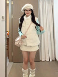 Autumn And Winter Korean Warm Furry Sleeveless Lamb Wool Vest Coat Folded Soft Languid Sweater