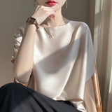Silk Satin 2026 Summer Women's New Round-Neck Loose Bat Shirt Thin Temperament T-Shirt Short-Sleeved Top