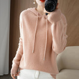 Wool Blended 2026 Autumn And Winter Women's New Korean Version Of Loose Hoodie Hoodie Solid Color Knitted Bottom Hoodie