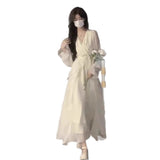 Gentle Wind White Moon Dress Fairy Super Fairy High-Sensing French Temperament Spring And Summer Pure White Long-Sleeved Skirt