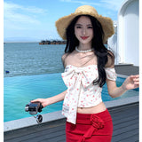 Spice Girl Blossoms On The Word Of The Shen's Summer Seaside Vacation Sweet Wearing Red Packed Butty Short Dress Set