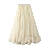 Oversized Swing Design Fashion Mesh Dress Sweet Wooden Ear Lace A Word Big Swing Ponum Skirt 8023