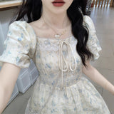 Tea Break French Embroidery And Shredded Floral Dress Female Summer Lace Splicing Temperament Waist Beauty Gentle Wind First Love Dress