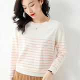 Wool Blending 2026 Autumn And Winter New Lady Loose Round Neck Stripe Short-Singed Knitted Sweater