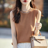 Wool Blended 2026 Autumn And Winter New Women's Round-Collar Hot Diamond Body Short Sleeveless Knitted Vest Vest Shirt