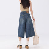 Vintage Broad-Legged Seven-Point Jeans Women's Autumn Thin 2025 New High-Waisted Slack Air Straight Trousers