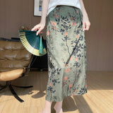 Silk Satin 2026 Summer Women's New New Chinese Style High Waist Long Open Skirt Pendant Half-Body Skirt