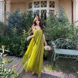 High-Grade Yellow Hanging Neck Dress Women's Summer Dopamine Beauty Beach Dress